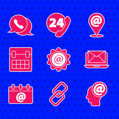 Poster - Set Mail and e-mail, Chain link, Laptop with envelope, Calendar email, Location and Telephone speech bubble chat icon. Vector