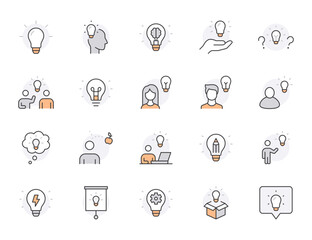 Creative idea line icon set. Electricity bulb, brainstorm presentation, education, solution minimal vector illustration. Simple outline sign for innovation. Orange Color, Editable Stroke