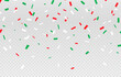 © Buch&Bee - Circus mexico independence day red, green and white confetti rain down in celebration, creating a festive atmosphere full of joy and patriotism. Isolated cartoon vector festive decor falling down