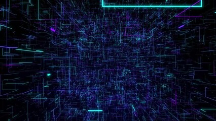 Blue violet high-tech broadcast communication background loop. Global network fast mass link code backdrop. Many signals media net concept seamless creative.