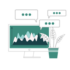 Poster - Online analytics, financial report chart, data analysis, and web development concept. Monitor with data chart company profile, with info graphic elements graph design concept, business presentation