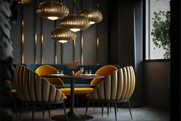 Canvas Print - AI generated illustration of a stylish restaurant interior design with tables and seats