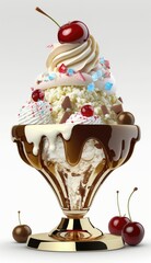 Wall Mural - AI-generated illustration of an ice cream sundae with cherries.