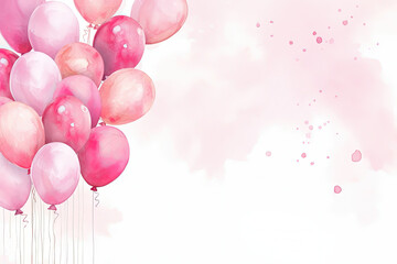 Wall Mural - Pink Watercolor Balloons, Celebrate your Birthday Party, Happy Birthday Balloon Card - Generative Ai