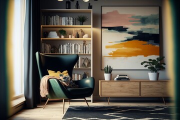 Sticker - AI generated illustration of a stylish interior of a living room