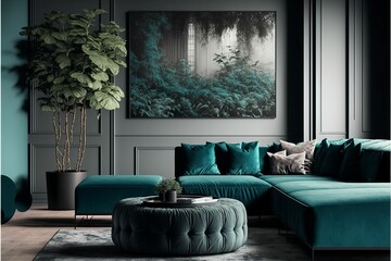 Poster - AI generated illustration of a luxurious living room