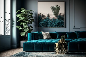 Canvas Print - AI generated illustration of a luxurious living room