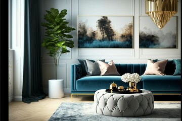 Canvas Print - AI generated illustration of a luxurious living room