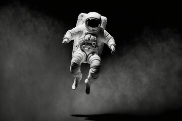 Wall Mural - ai generated illustration of a greyscale of an astronaut in a spacesuit in pitch darkness