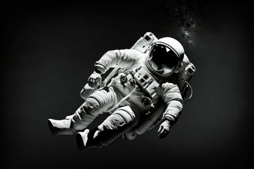 Wall Mural - ai generated illustration of a greyscale of an astronaut in a spacesuit in pitch darkness