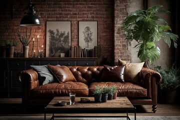 Wall Mural - AI generated illustration of living room with luxury furniture