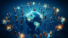 Global Business Structure Of Networking. Analysis And Data Exchange Customer Connection, HR Recruitment And Global Outsourcing, Customer Service, Teamwork, Strategy, Generative Ai