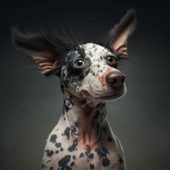 Wall Mural - AI generated portrait of a funny spotted dalmatian with wind-blowing its ears