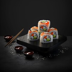 Poster - AI generated digital art of sushi Japanese food chef proposal with soya