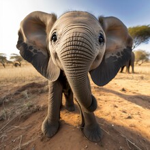 AI Generated Illustration Of A Cheerful Happy Baby Elephant In A Deserted Area