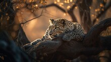 AI Generated Illustration Of A Majestic Leopard Laying Down In A Tree