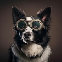 AI Generated Illustration Of A Cite Black White Dog With Pilot Goggles