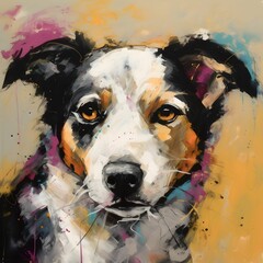 Sticker - AI generated illustration of a cute dog portrait in an abstract painting style