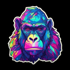 Canvas Print - AI generated illustration of a bright and vibrant monkey sticker against a black background