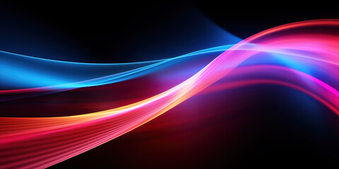 Poster - abstract futuristic background with gold PINK blue glowing neon moving high speed wave lines and bokeh lights. Data transfer concept Fantastic wallpaper