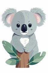 Sticker - the koala is standing on the tree trunk and hugging it's stomach with