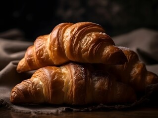 Sticker - AI generated illustration of A delicious assortment of freshly-baked croissants on a wooden table