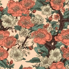 Wall Mural - AI generated illustration of a seamless tile Japan Cherry blossom flower bloom background