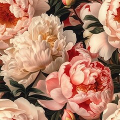 Poster - AI generated illustration of a seamless tile Japan Peony blossom flower bloom background