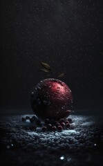 Canvas Print - AI generated illustration of a red apple and berries against a starry backdrop