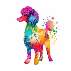 Wall Mural - AI generated illustration of a colorful Royal Poodle dog in various colors on a white background