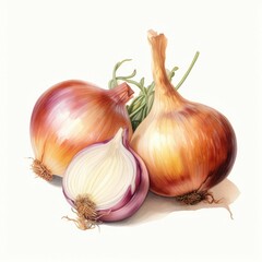 AI generated illustration of a watercolor of bright onions on a white background