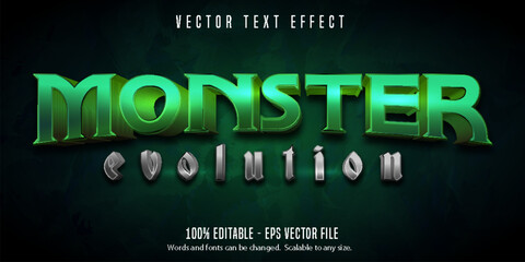 Monster Evolution text, silver style editable text effect