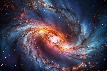 Images of distant galaxies taken with a telescope suspended in earth orbit. AI generativ.