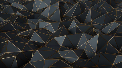 Wall Mural - Black and gold 3d abstract background. Abstract background for presentation template. Parametric Low poly triangle. 3d rendering