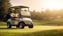 Golf Cart On Golf Course, Parking On Fairway.