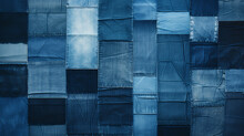 Creative Patchwork Of Denim Textures In Various Shades Of Blue, Ideal For Youth-centric Fashion Advertisements