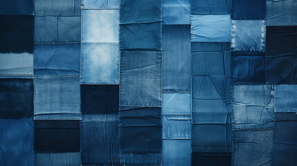 creative patchwork of denim textures in various shades of blue, ideal for youth-centric fashion adve
