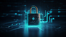 Cyber Security Concept Background With Blue Neon Glow