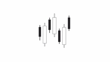 Poster - Trading candlesticks stocks bw 2D object animation. Monitoring data investment outline cartoon 4K video, alpha channel. Business invest. Graph stock market animated icon isolated on white background