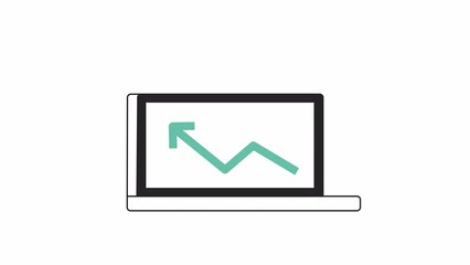 Poster - Laptop with graph growing up bw 2D object animation. Business statistic report outline cartoon 4K video, alpha channel. Notebook. Computer screen with chart animated icon isolated on white background