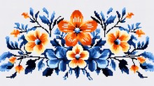 Folk Patterns Blue And Orange Flowers.Generative AI