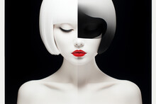 Femme En Noir Et Blanc Avec Du Rouge à Lèvres - IA Generative