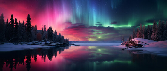 Wall Mural - Beautiful landscape of aurora at night