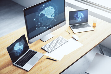 Poster - America map on modern computer monitor, big data and digital technology concept. 3D Rendering