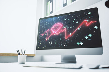 Poster - Creative abstract heart rate sketch on modern laptop monitor, Medicine and healthcare concept. 3D Rendering