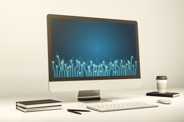 Aufkleber - Creative abstract micro circuit sketch on modern laptop monitor, future technology and AI concept. 3D Rendering