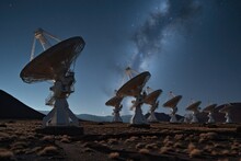 Radio Telescope Array On A Remote Mountaintop, Generative AI