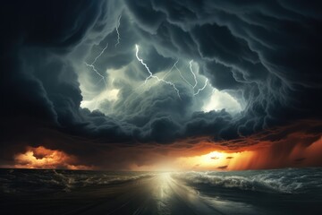 Wall Mural - epic storm with tornado. ai generative