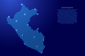 Leinwandbilder - Peru map from futuristic concentric blue circles and glowing stars for banner, poster, greeting card