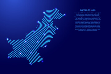 Leinwandbilder - Pakistan map from futuristic concentric blue circles and glowing stars for banner, poster, greeting card